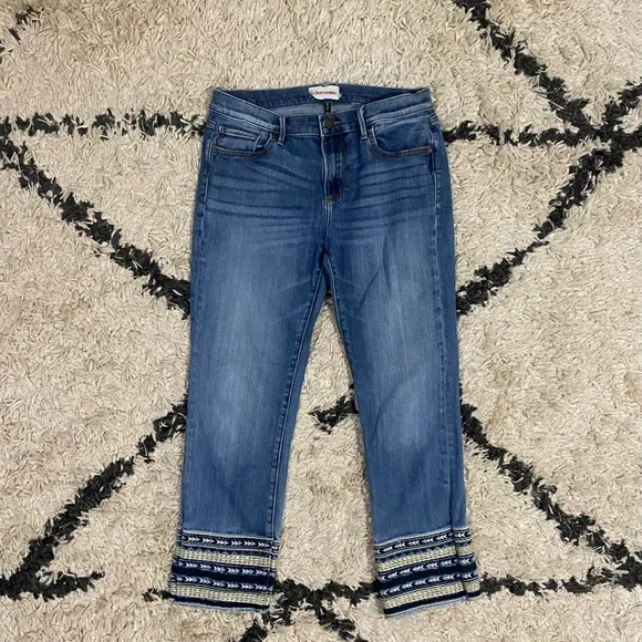 Driftwood Colette Straight Leg Embroidered Hem Jeans - Picture 2 of 10